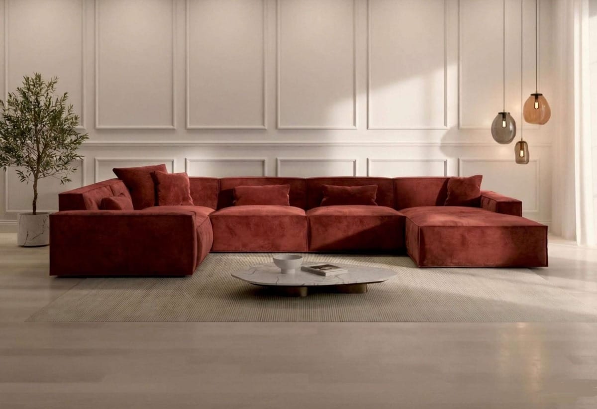 Wohnlandschaft Formenta U-Form aus Stoff Rot