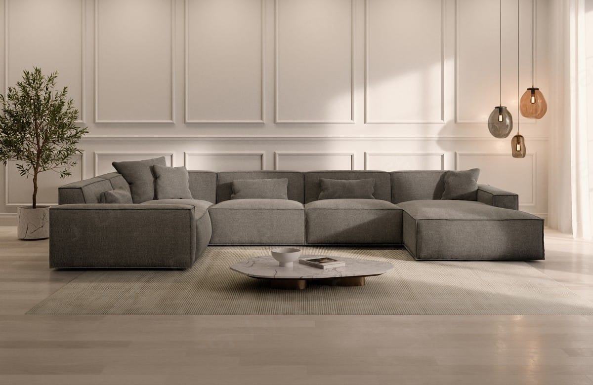 Wohnlandschaft Formenta U-Form aus Stoff Dunkelgrau