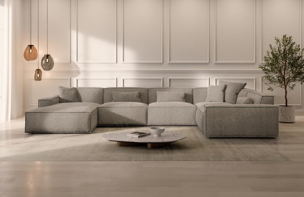 Wohnlandschaft Formenta U-Form aus Stoff hellgrau