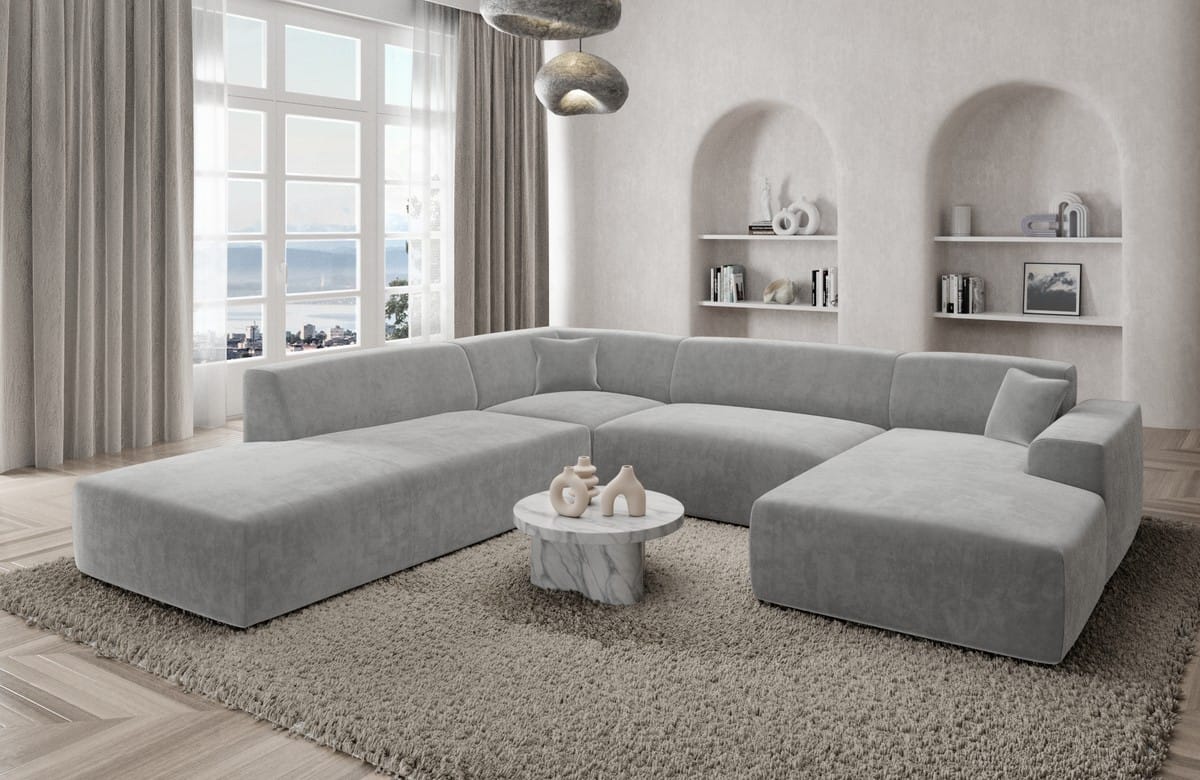 Couchlandschaft Mallorca Lounge U-Form in Stoff Hellgrau