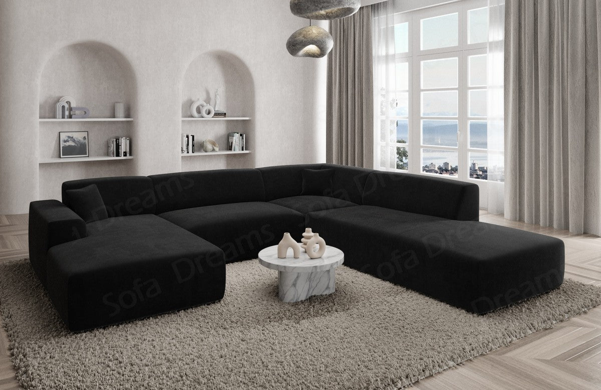 Polster Wohnlandschaft Mallorca U-Form Lounge Schwarz