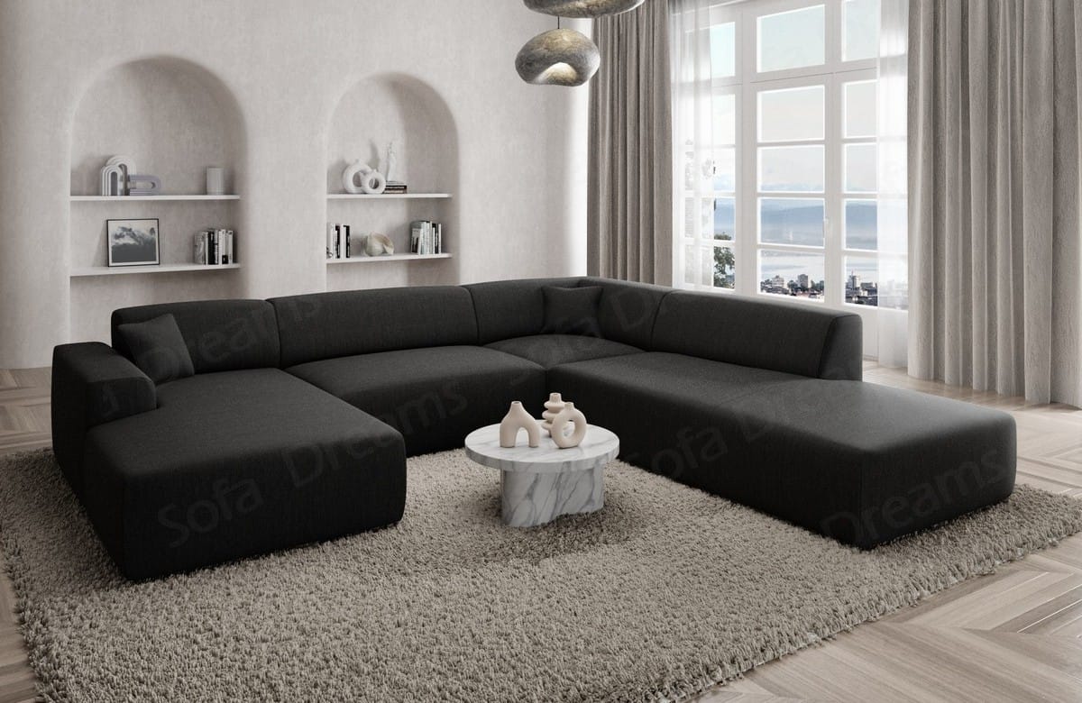 Couchlandschaft Mallorca Lounge U-Form in Stoff Schwarz