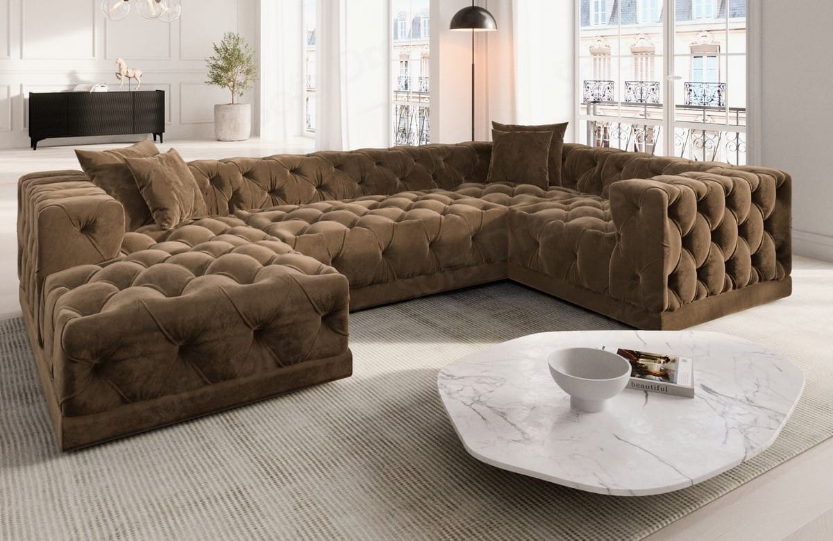 Wohnlandschaft Palma U-Form aus Stoff Braun