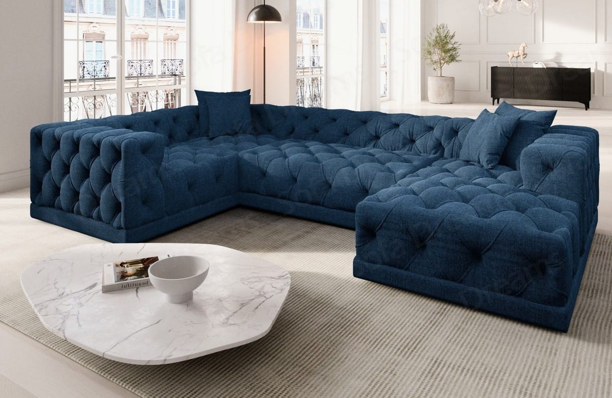 Wohnlandschaft Palma U-Form aus Stoff Blau