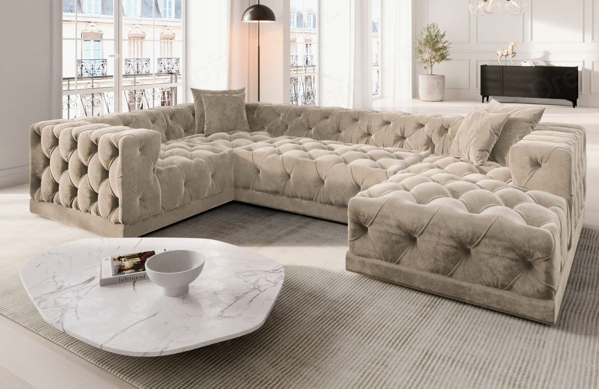 Wohnlandschaft Palma U-Form aus Stoff Beige