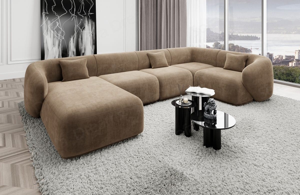 Couchlandschaft Marbella U-Form in Stoff Braun