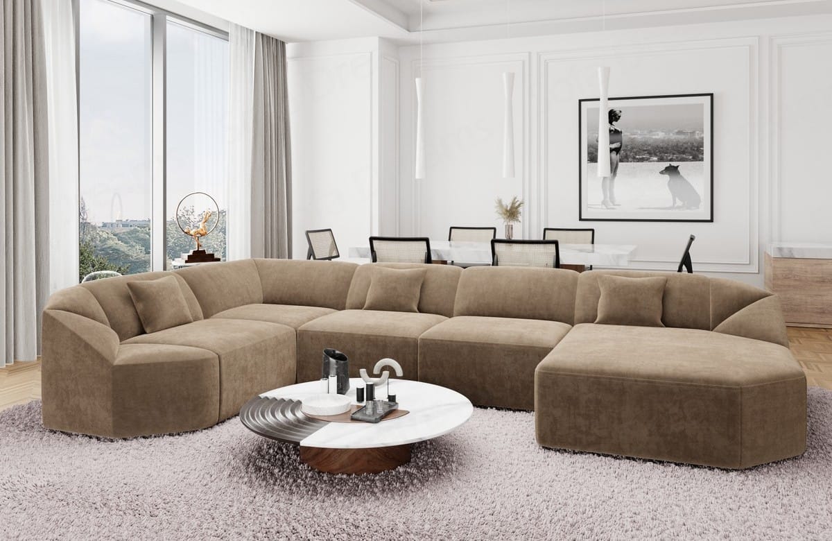 Wohnlandschaft Cabrera U-Form aus Stoff Braun