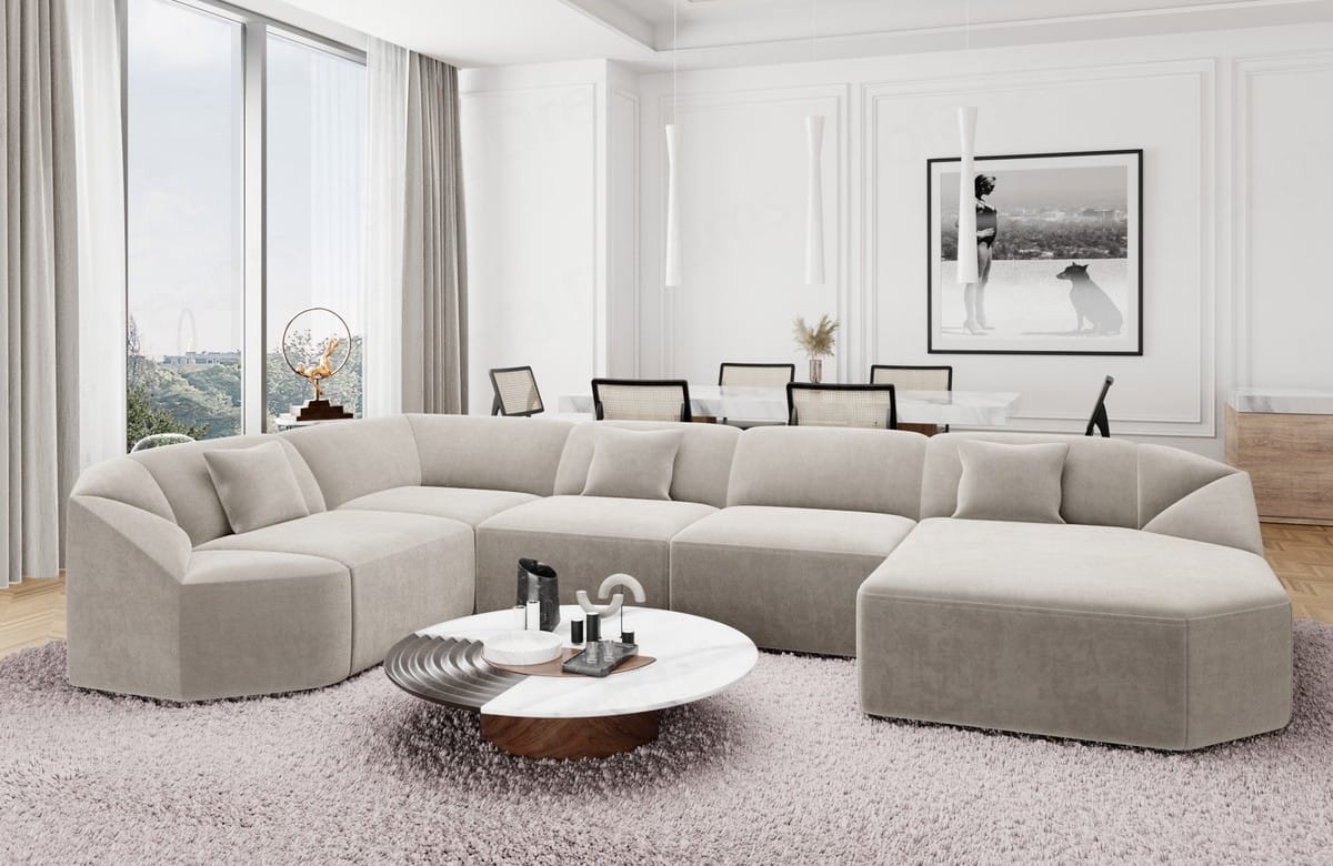 Wohnlandschaft Cabrera U-Form aus Stoff Sand