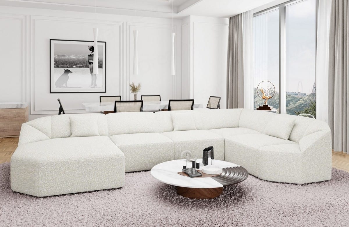 Wohnlandschaft Cabrera U-Form aus Stoff Weiß