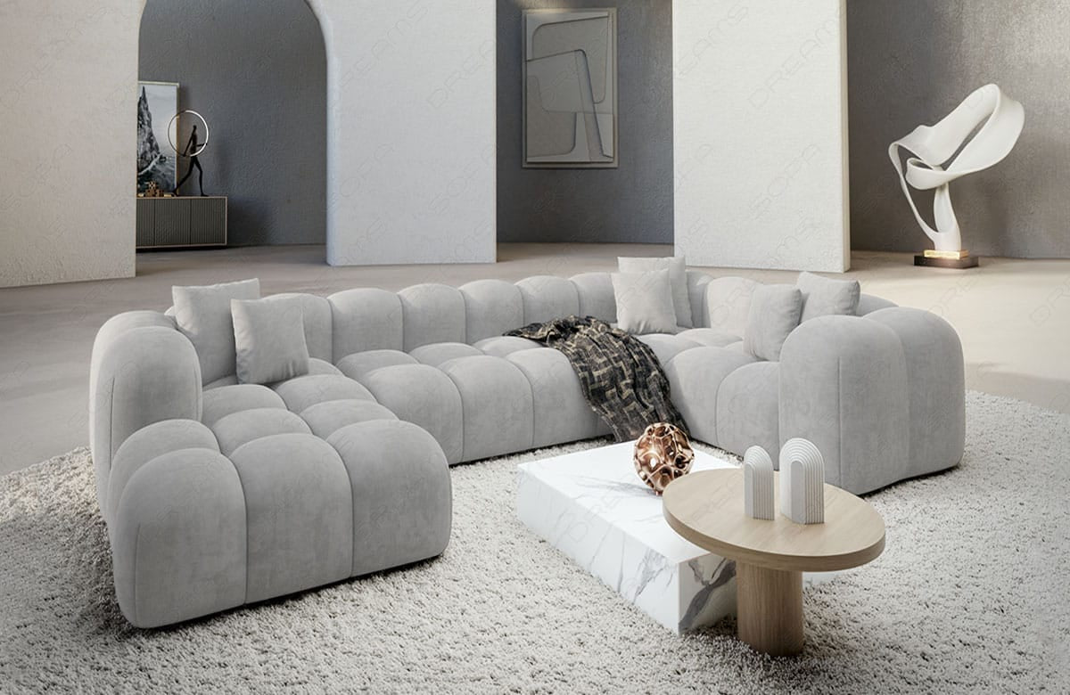 Wohnlandschaft Formentera U-Form Stoff Hellgrau
