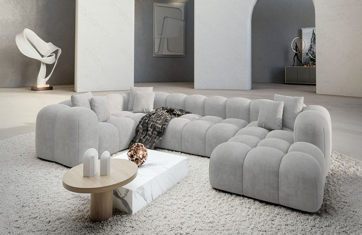 Wohnlandschaft Formentera U-Form Stoff Hellgrau