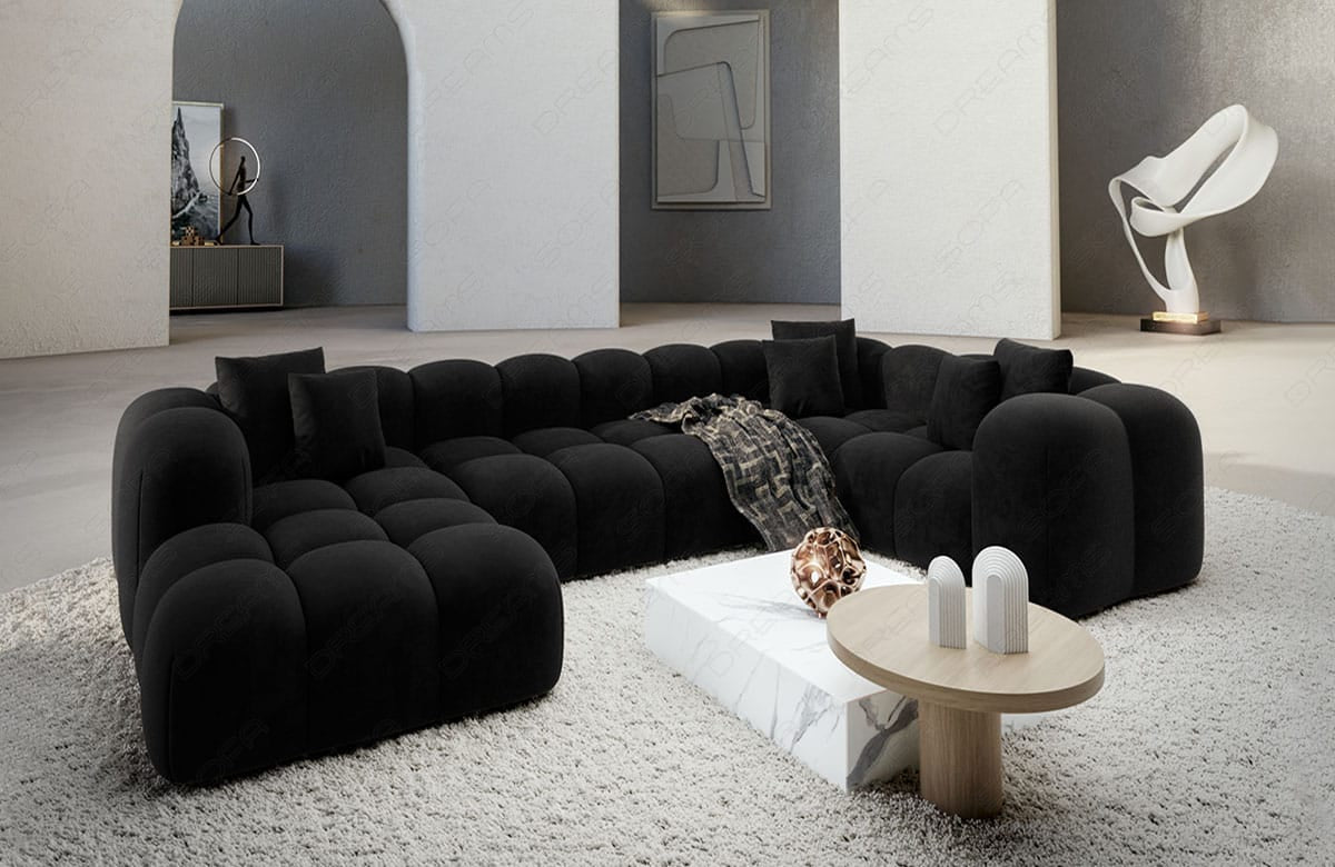 Wohnlandschaft Formentera U-Form Stoff Schwarz