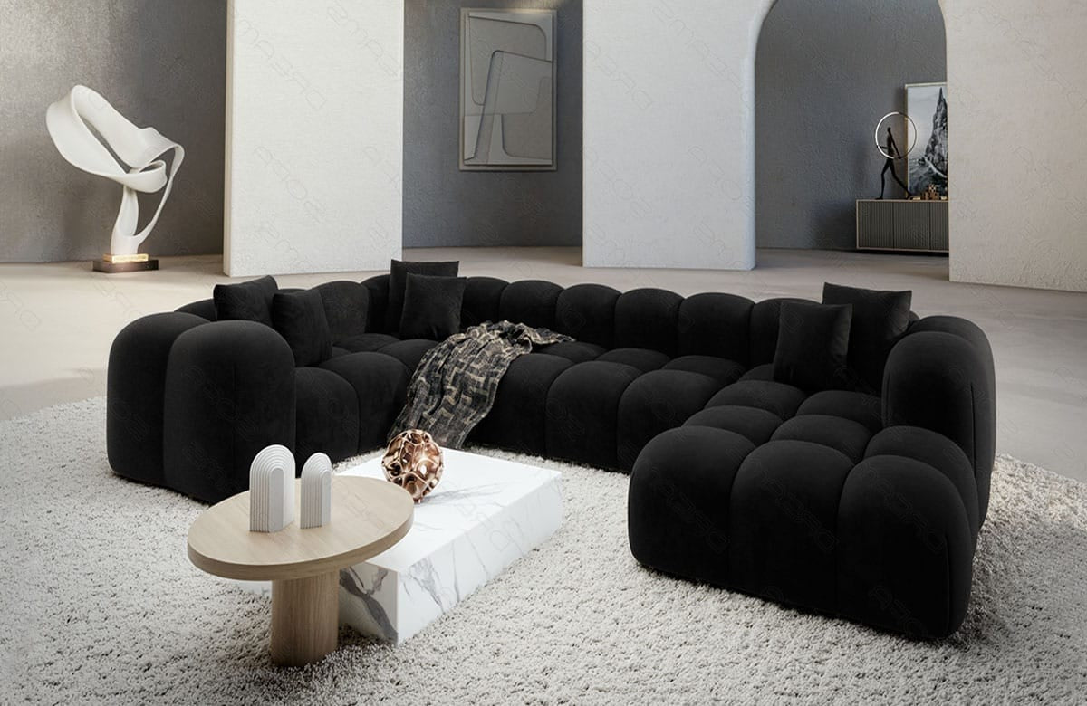 Wohnlandschaft Formentera U-Form Stoff Schwarz