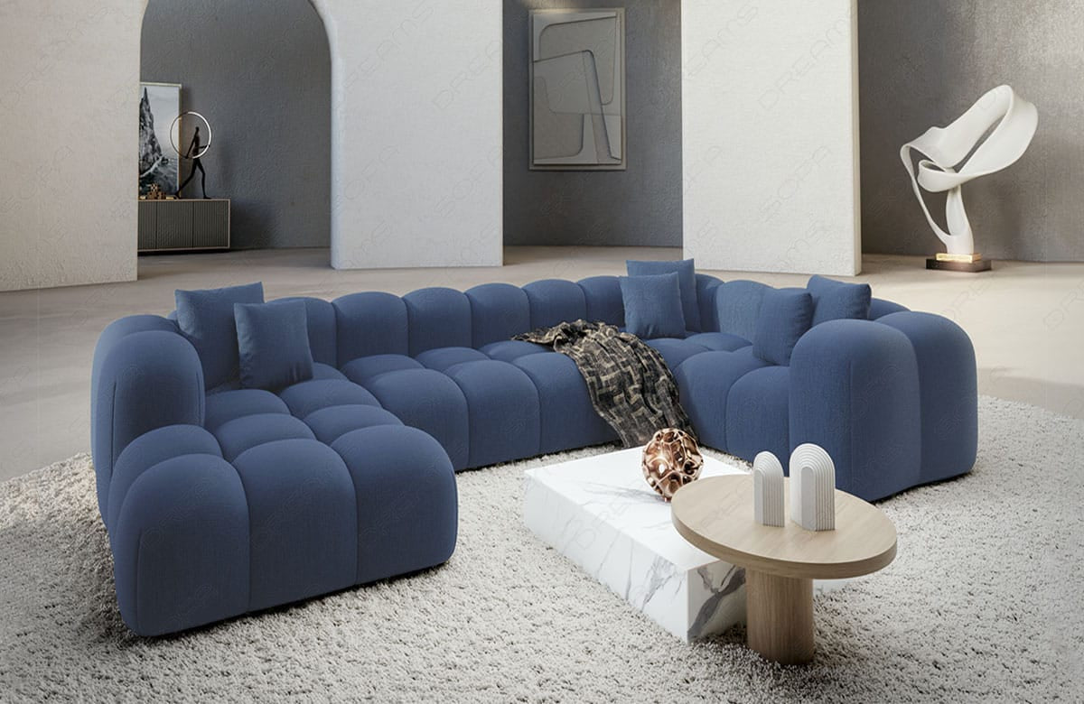 Wohnlandschaft Formentera U-Form Stoff Blau