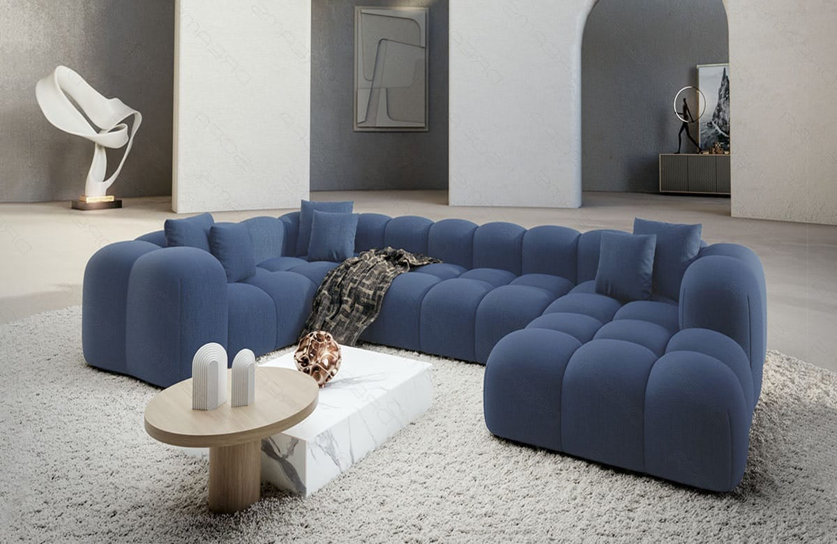 Wohnlandschaft Formentera U-Form Stoff Blau