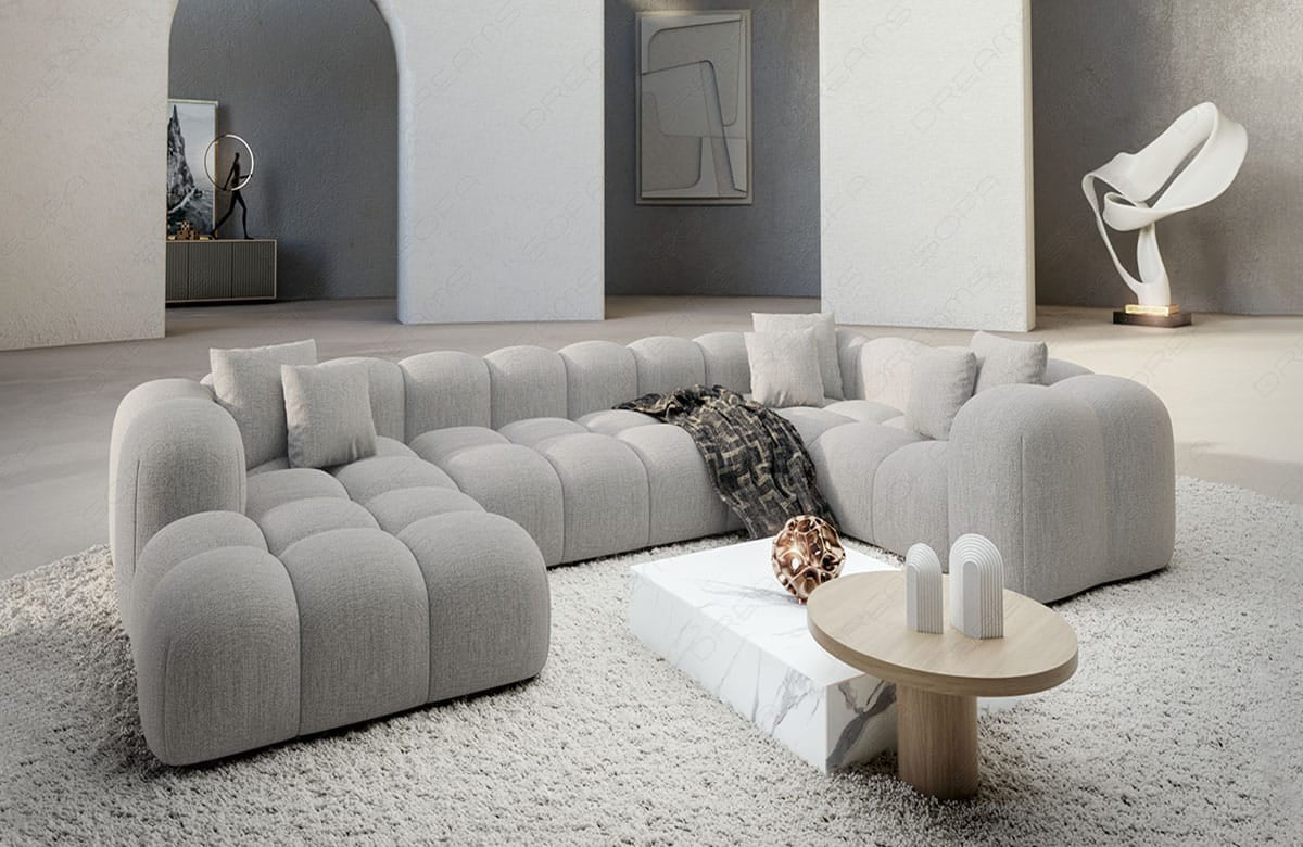 Wohnlandschaft Formentera U-Form Stoff Hellgrau