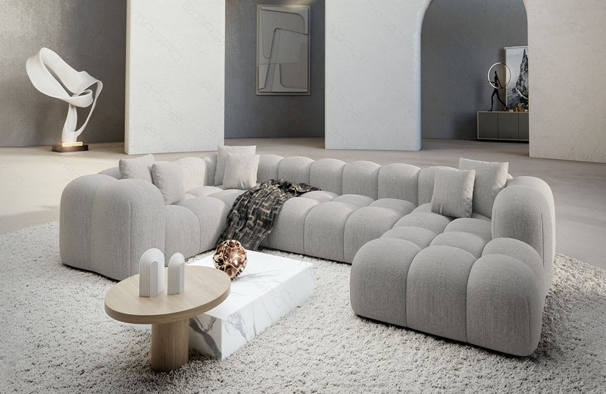 Wohnlandschaft Formentera U-Form Stoff Hellgrau