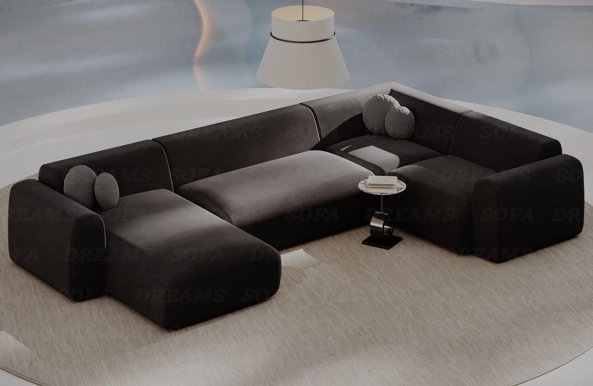 Stoff Wohnlandschaft Cortegada U-Form Schwarz