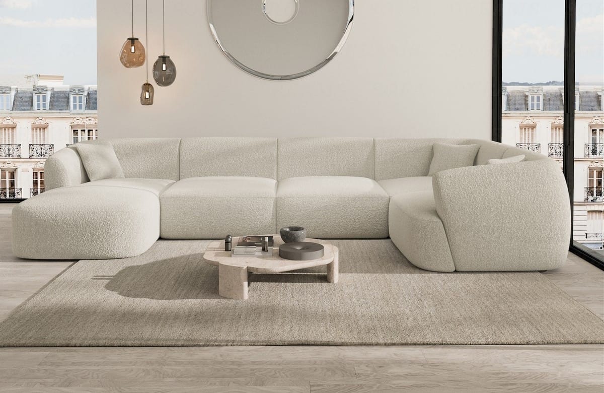 Wohnlandschaft Tabarca U-Form aus Stoff Pearl