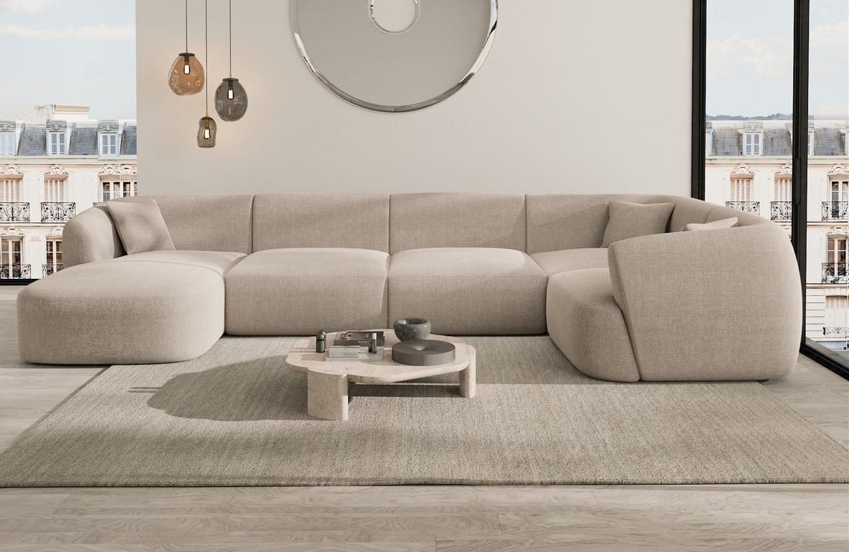 Wohnlandschaft Tabarca U-Form aus Stoff Beige