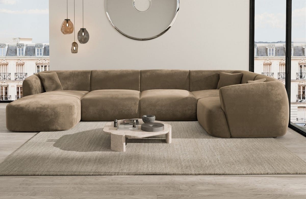 Wohnlandschaft Tabarca U-Form aus Stoff Braun