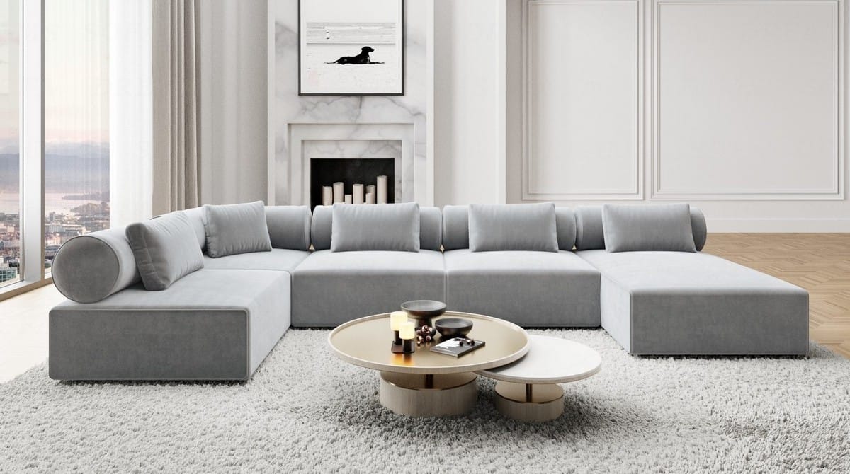 Wohnlandschaft Laguardia U-Form Stoff Hellgrau