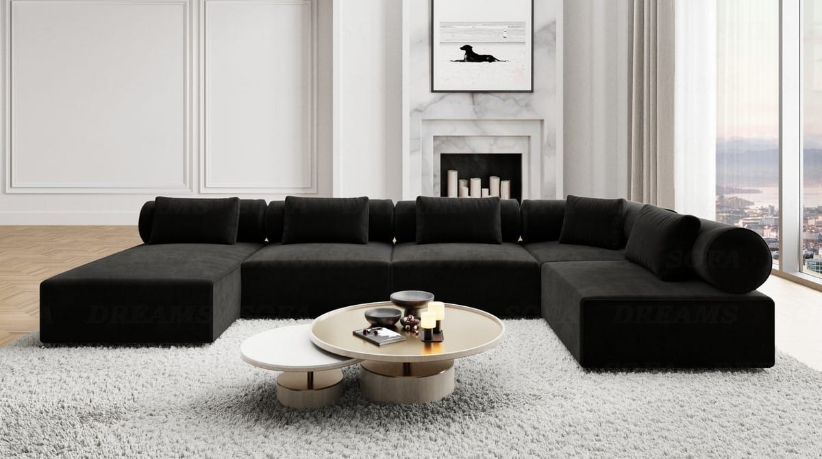 Couchlandschaft Laguardia U-Form in Stoff Schwarz