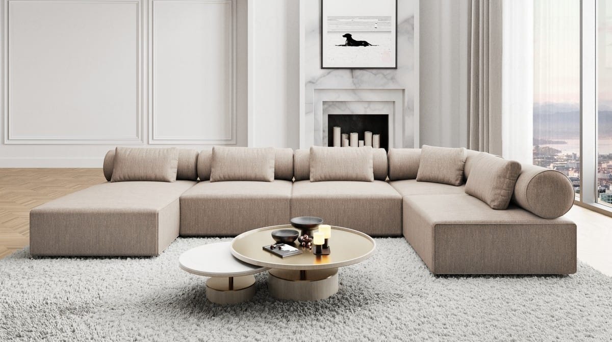 Wohnlandschaft Laguardia U-Form Stoff Beige