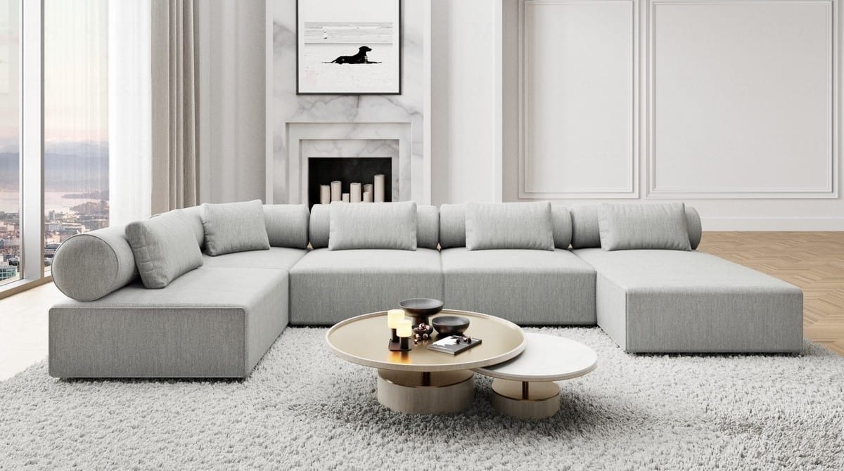 Couchlandschaft Laguardia U-Form in Stoff hellgrau