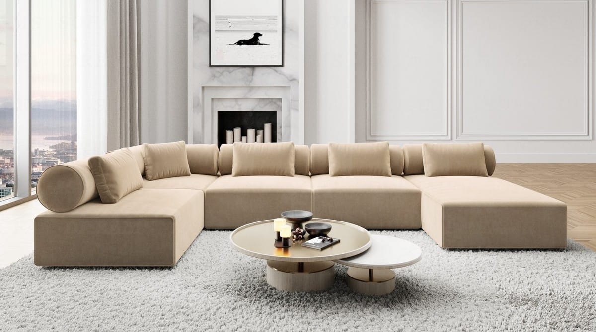 Couchlandschaft Laguardia U Form in Stoff beige