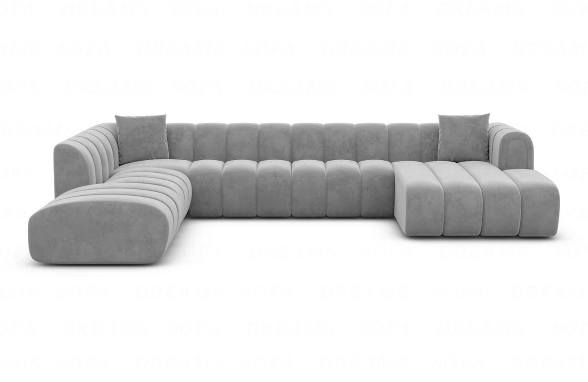 XXL Wohnlandschaft Almagro U-Form aus Stoff Hellgrau