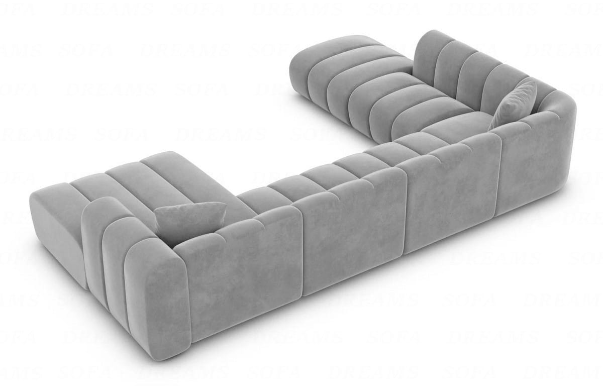 XXL Wohnlandschaft Almagro U-Form aus Stoff Hellgrau