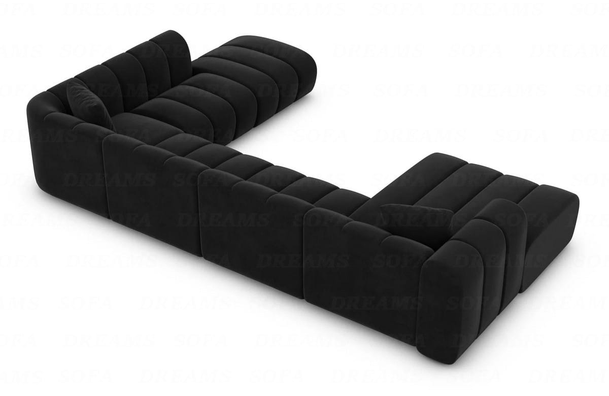 XXL Wohnlandschaft Almagro U-Form aus Stoff Schwarz