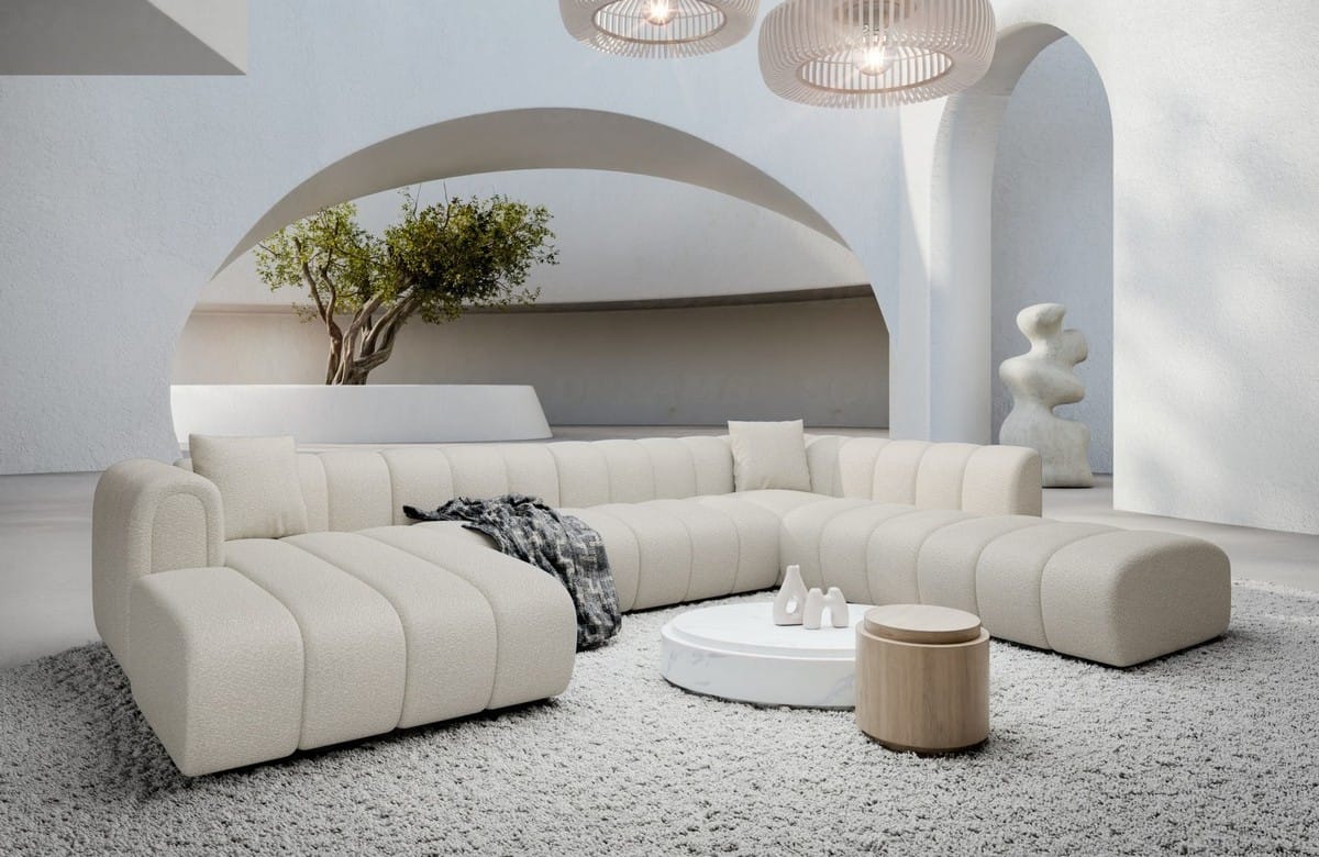 XXL Wohnlandschaft Almagro U-Form aus Stoff Weiß