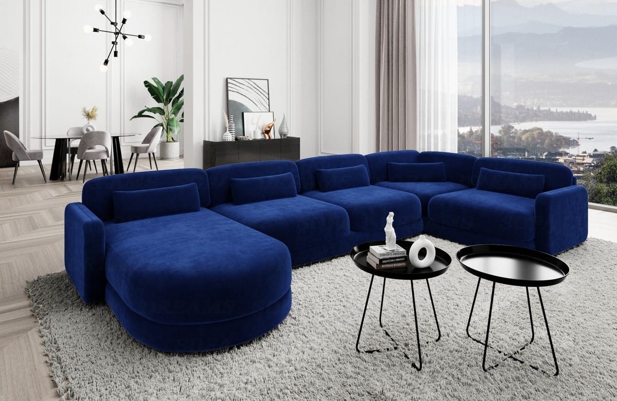 Polster Wohnlandschaft Valencia U-Form Dunkelblau