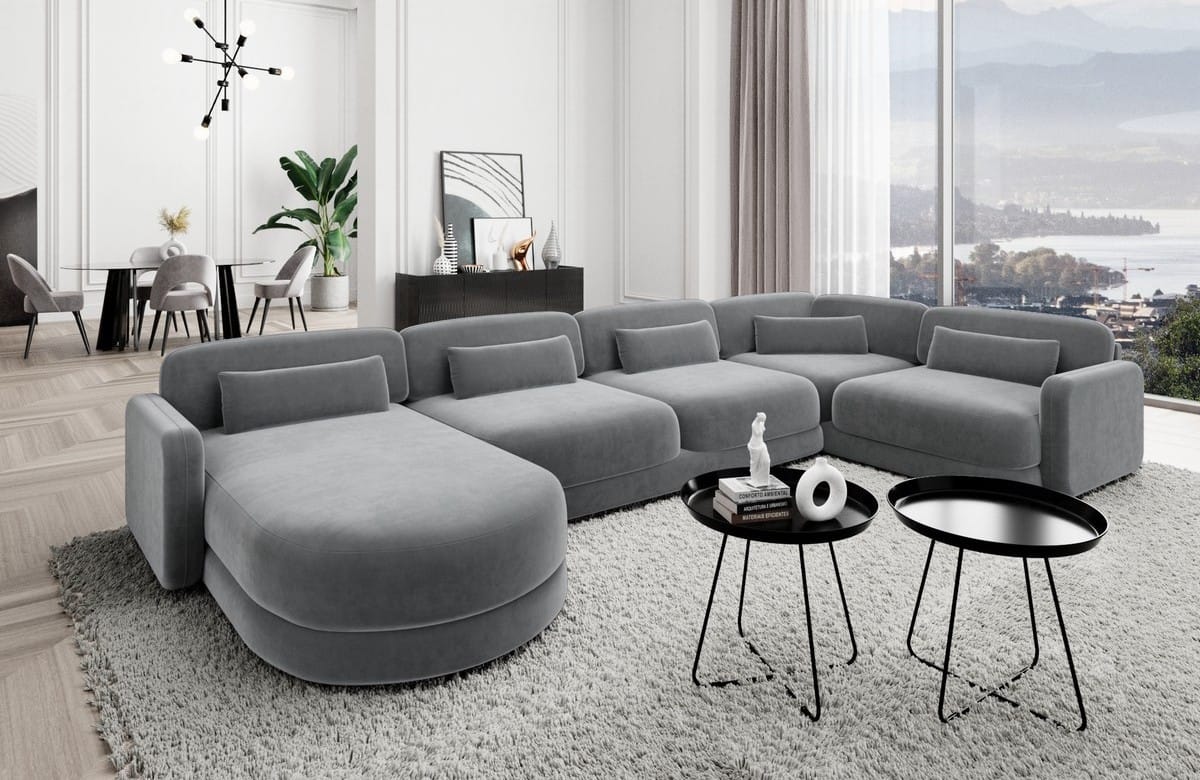 Polster Wohnlandschaft Valencia U-Form Dunkelgrau