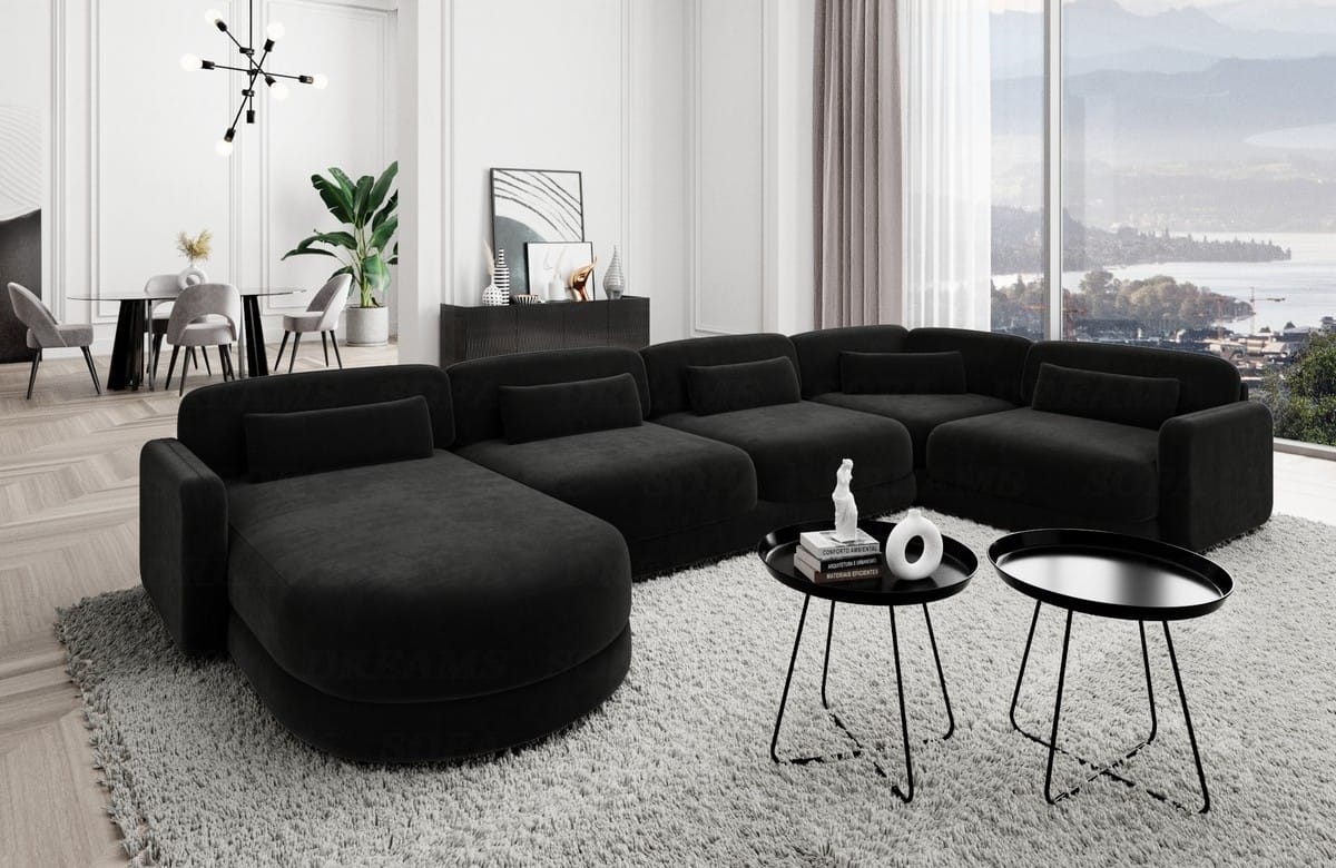 Polster Wohnlandschaft Valencia U-Form Schwarz