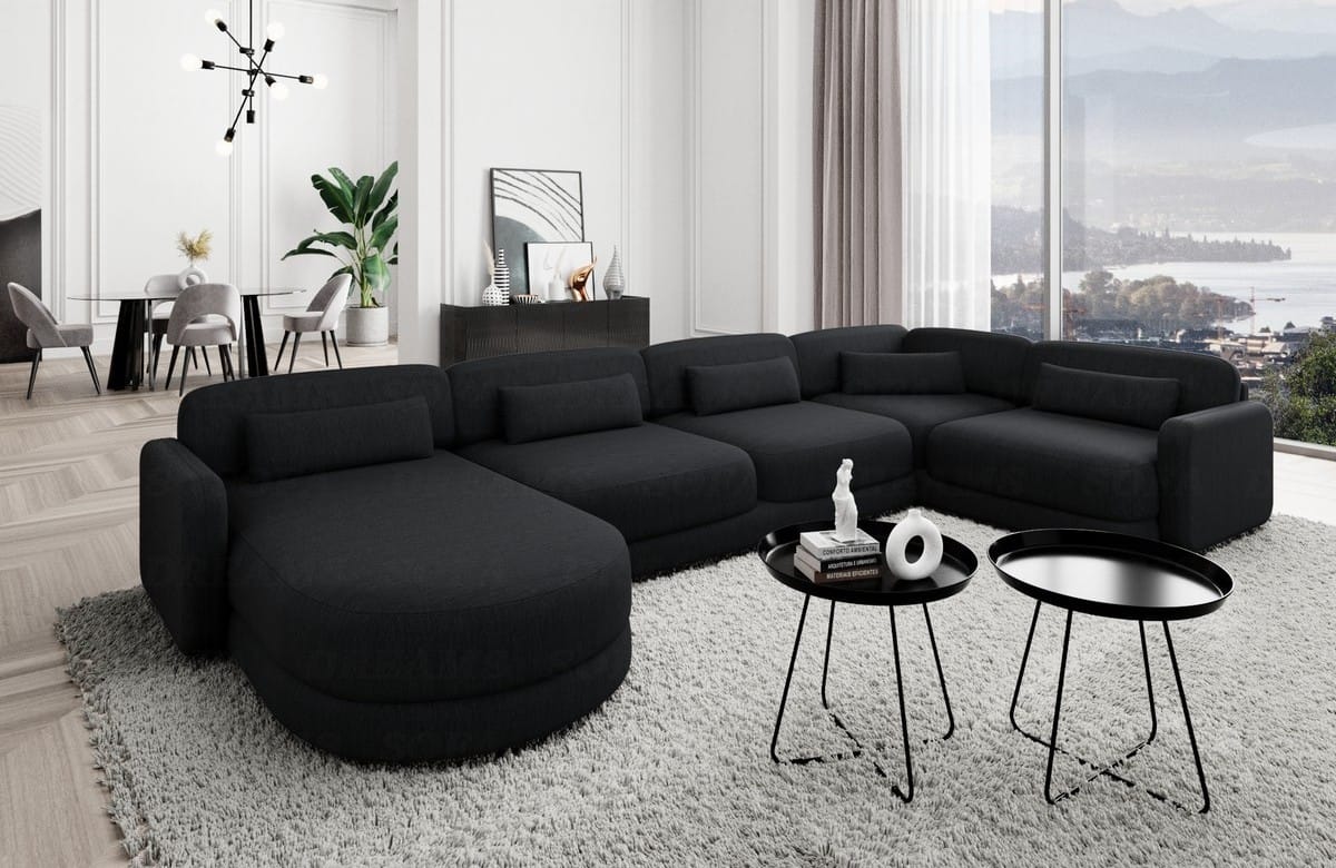 Polster Wohnlandschaft Valencia U-Form Schwarz