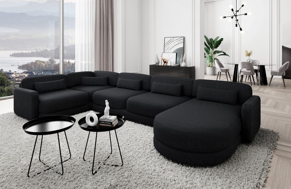 Polster Wohnlandschaft Valencia U-Form Schwarz