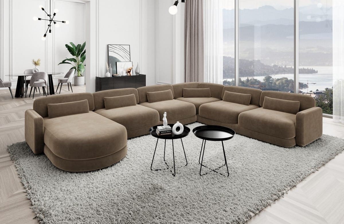 Wohnlandschaft Valencia XXL U-Form in Stoff Braun