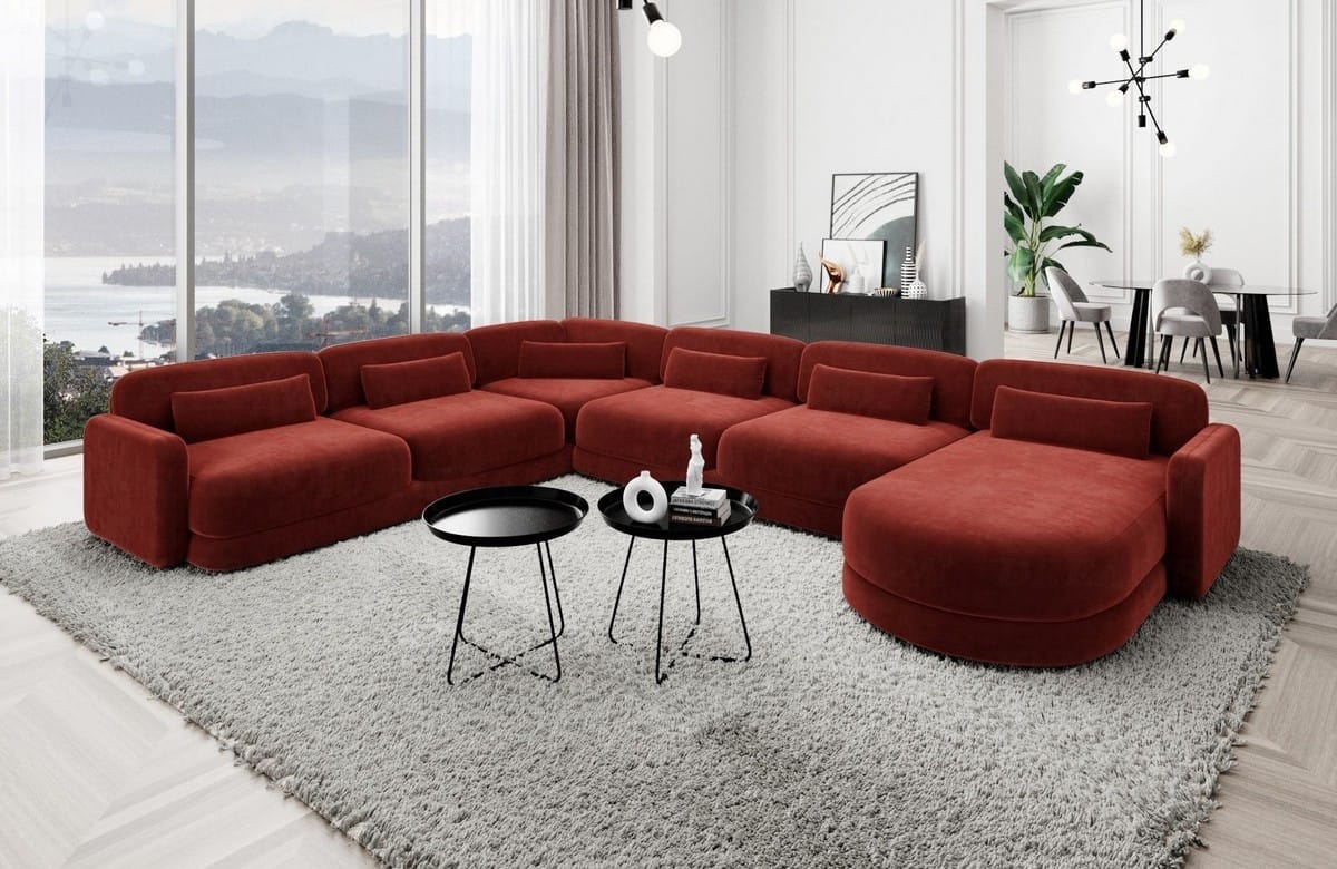 Wohnlandschaft Valencia XXL U-Form in Stoff Rot