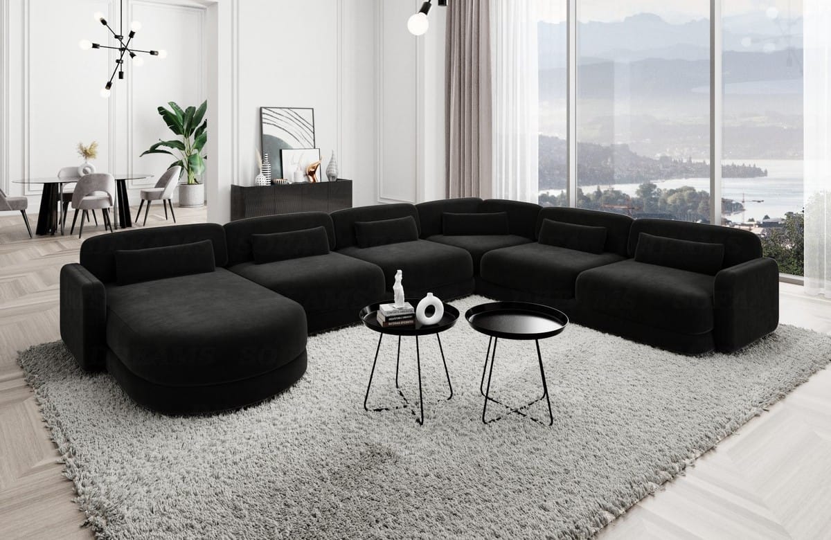Wohnlandschaft Valencia XXL U-Form in Stoff Schwarz