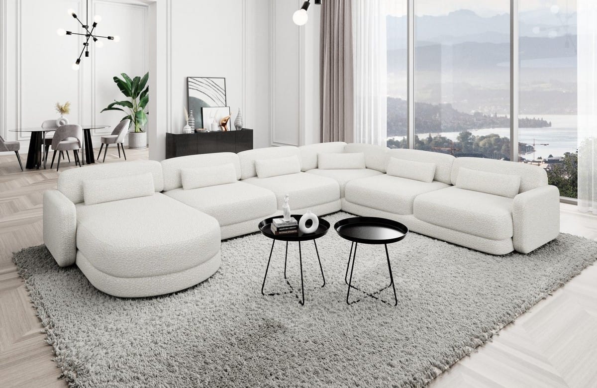 Wohnlandschaft Valencia XXL U-Form in Stoff Weiß