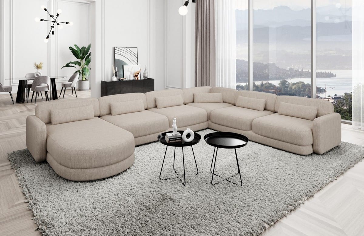 Wohnlandschaft Valencia XXL U-Form in Stoff beige