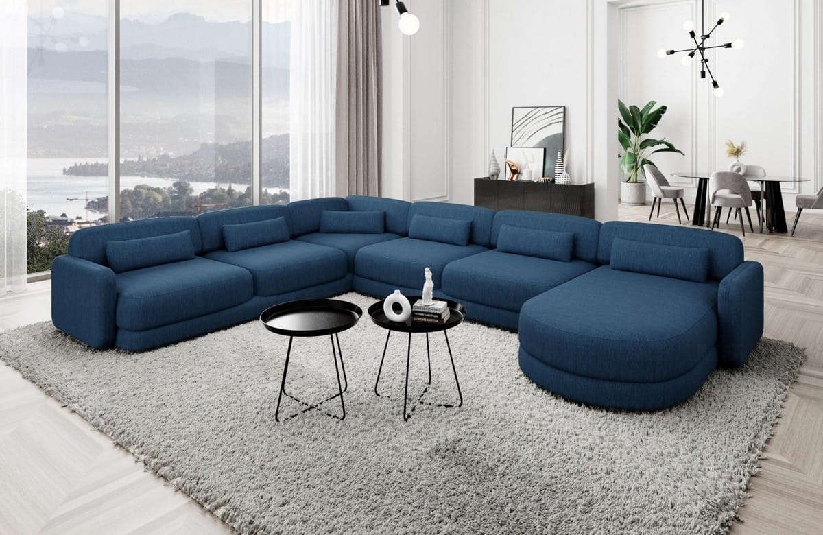 Wohnlandschaft Valencia XXL U-Form in Stoff Blau