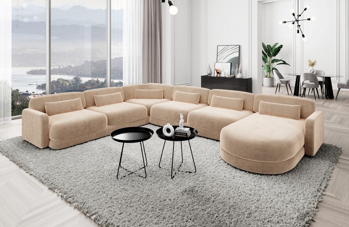 Wohnlandschaft Valencia XXL in Stoff beige