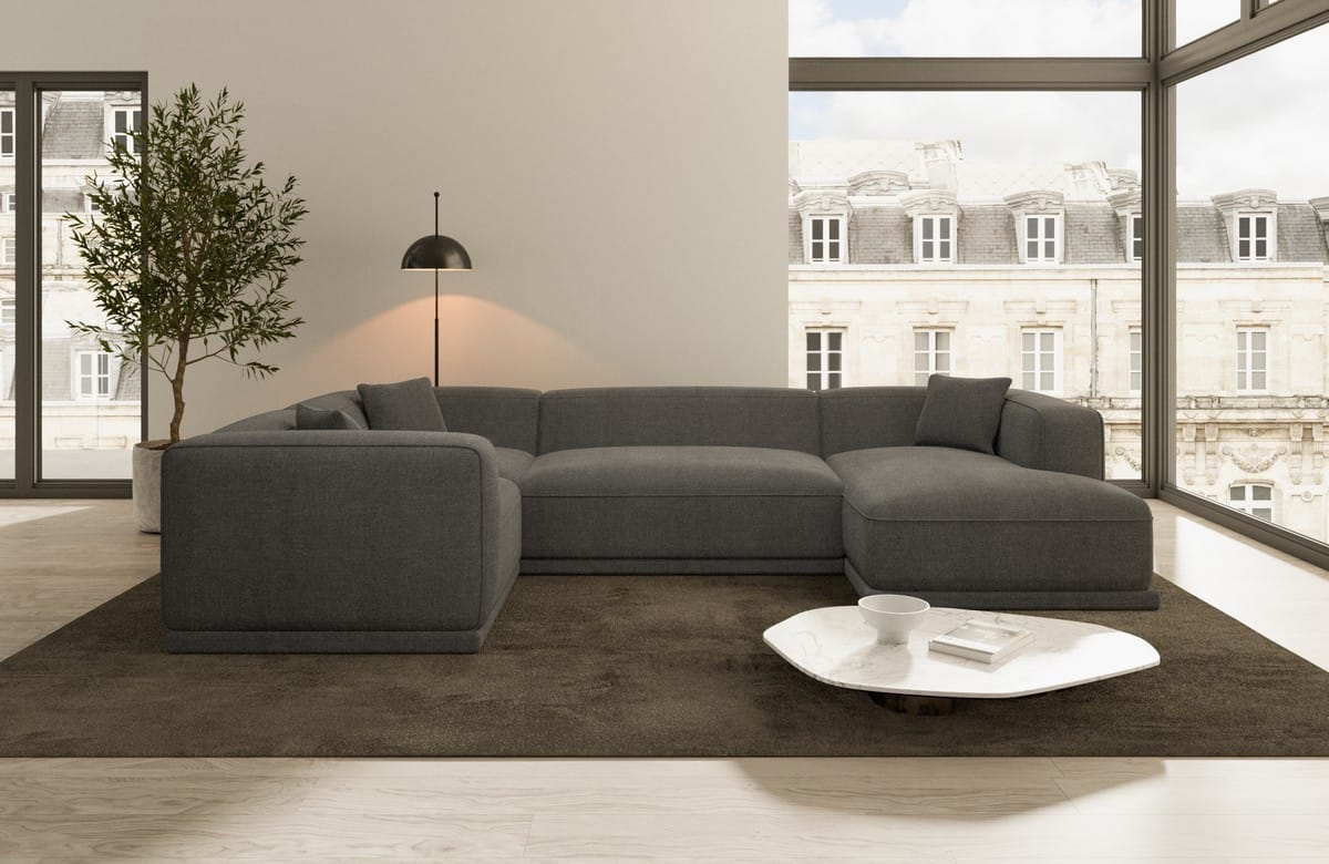 Stoff Wohnlandschaft Merida U-Form Anthrazit