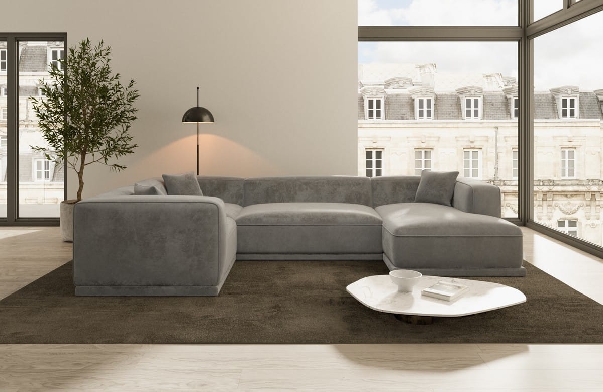 Stoff Wohnlandschaft Merida U-Form Dunkelgrau