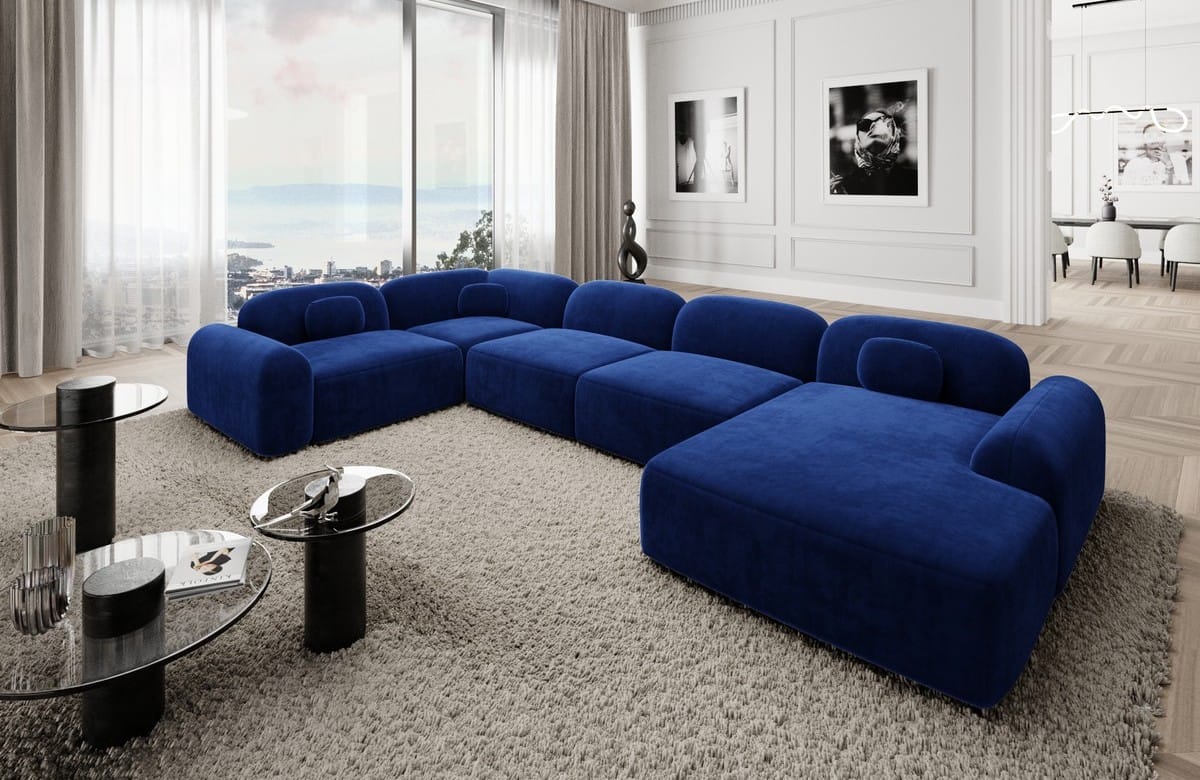 Polster Wohnlandschaft Barcelona U-Form Dunkelblau