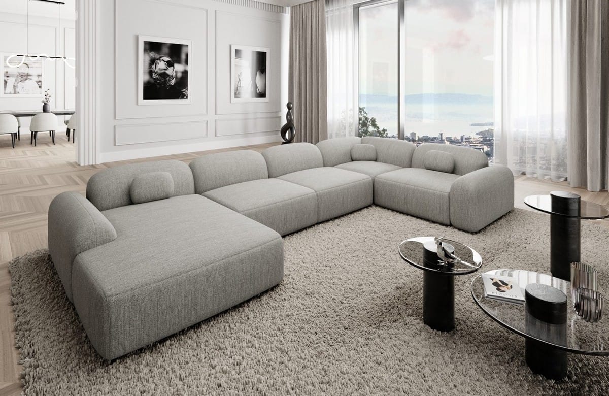 Wohnlandschaft Barcelona U-Form aus Stoff hellgrau